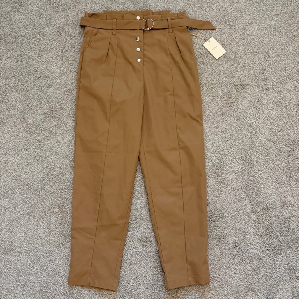 Tularosa Klein Pants Womens M Tan Paperbag High Waist Trouser Chic Business